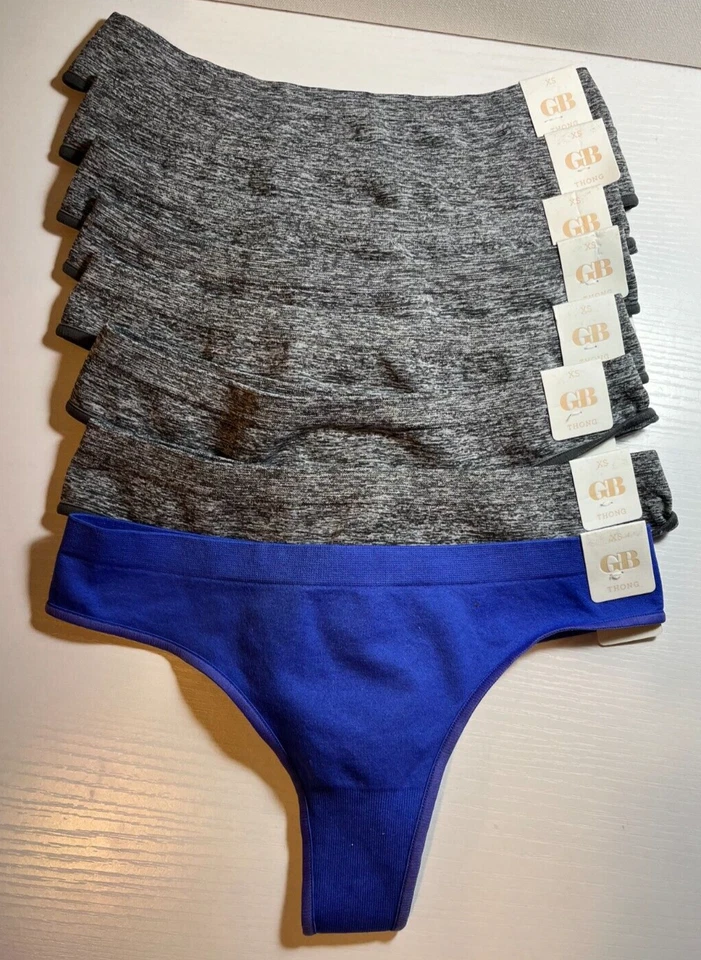 Lot/8 Juniors Seamless Thong Panties, Heather Grey / Blue Size XS - Image 2 of 4