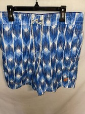 Caribbean Joe Swim Trunks Mens Size Medium Blue White Geometric Drawstring W 32