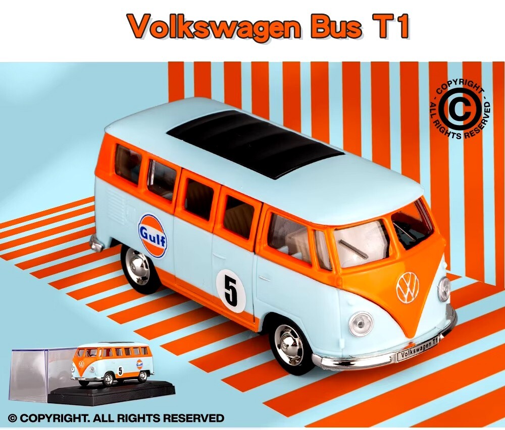 1:38 Volkswagen Bus T1 CCA Gulf Gas Station Racing Model Car Metal Diecast