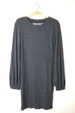 ENZA COSTA Ribbed Volume Sleeve Mini Sweater Dress Charcoal Grey M (2) $198 A3