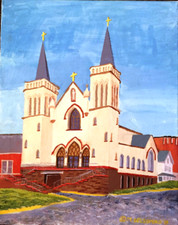 Hillard Street Church, acrilici, di Marie Gelsomino, 20"x16", senza cornice