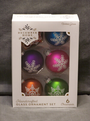 December Home Handcrafted 2 1/4'' Glass Ornament Set of 6 Snowflake Multicolor