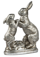 Formano Hasenpaar 27 Cm Antik Silber Kunststein Strukturierte OberfläChe 735317