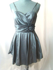 CINDY USA Holiday Cocktail Dress Pewter Silver Spaghetti Strap Organza Net Bow T
