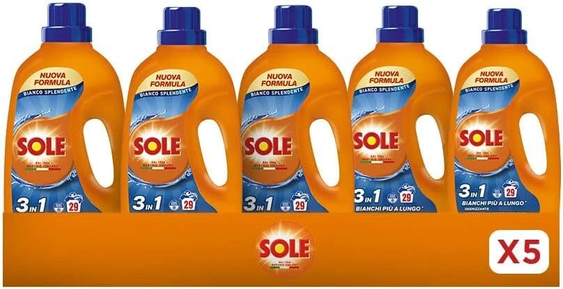 5pz Sole Detersivo Lavatrice Bianco Splendente con Formula 1305 ml