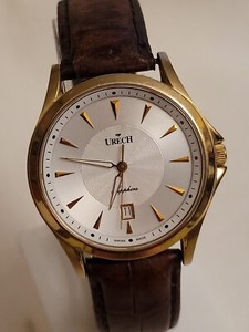 Authentic URECH U-1317 Swiss Gold Plated Sapphire Date Quartz Men’s Watch