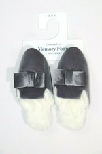 Charter Club Women's Velvet Bow Slippers With Faux Fur Gray Size S 5-6