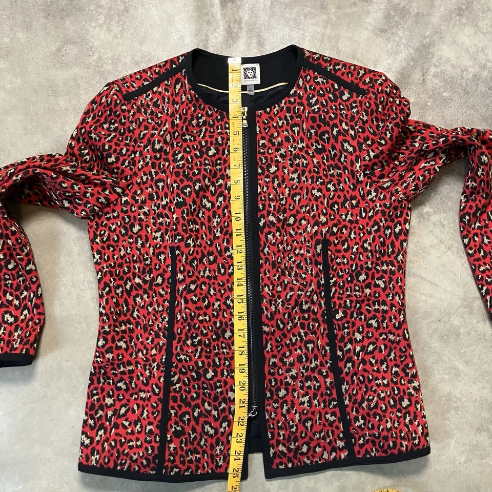 Anne Klein Jacket Womens Size 12 Animal Ponte Red Gold Leopard Print Office - Image 4 of 4