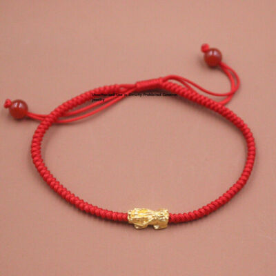Pure 999 24K Yellow Gold Men Women Lucky Dragon Pixiu Bead Bracelet 0.2-0.3g