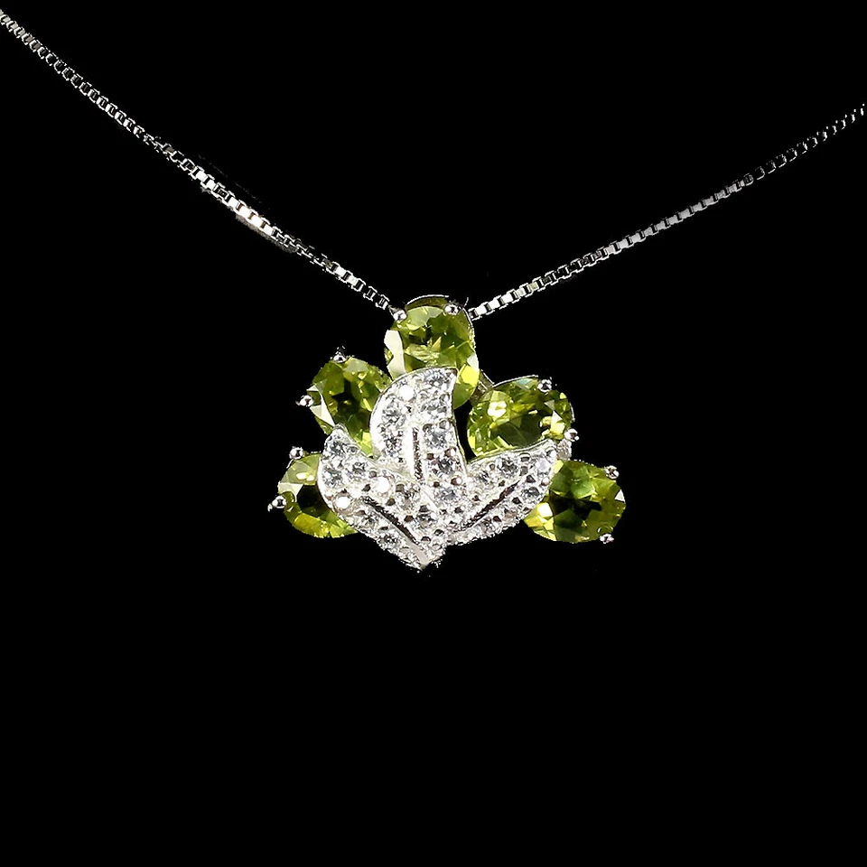 925 Sterling Silver Necklace Oval Peridot 5x4mm Simulated Cz Gemstone Jewelry - Image 2 of 4
