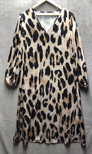 Shein Dress Large Leopard Side Splits Elastic Sleeves V Neck Duster Hostess
