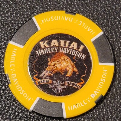 KAUAI HD ''Westernmost'' ~ HAWAII (Yellow/Blk Full color w/HOG) Harley Poker Chip