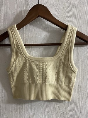 JoyLab Ivory Cream Ribbed Seamless  Sports Bra Women Sz XS