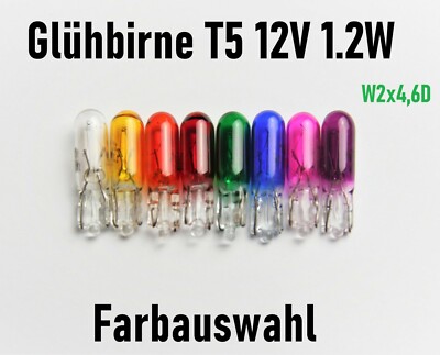 T5 W5/1.2 12V 1.2W W2x4,6D Glüh Lampe Birne Glassockel Tacholicht KFZ PKW Auto 