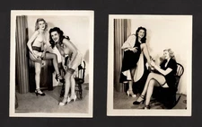 PROVOCATIVE BLONDE BRUNETTE 2PC C1950 VINTAGE MAD MEN RISQUE BUNNY YEAGER PHOTO