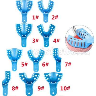 Bag of 12 Dental Impression Trays Plastic Perforated S/M/L Upper/Lower