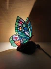 Vntg Butterfly Stained Glass Tiffany Style Accent Lamp Light 9.5" Solid Base