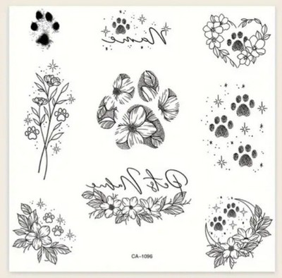 PFOTENABDRUCK Temporäre Tattoos   Hübsche Schwarze Katze Hund Regenbogen Brücke Haustier Verlust Kunst
