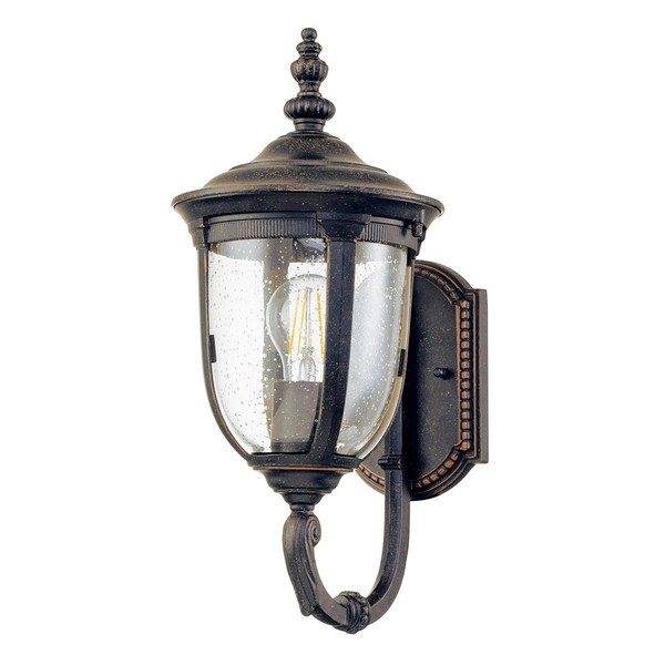 Wandleuchte AußEn Rustikal Alu Glas H: 41,5 Cm IP44 In Bronze Wand Lampe Haus-image