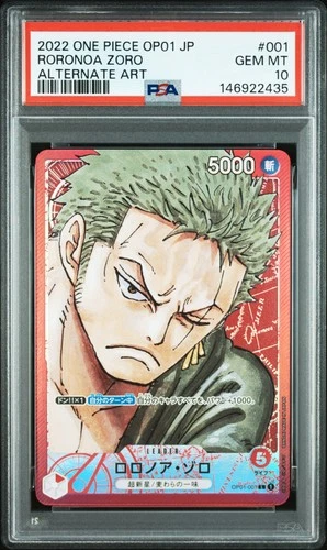 2022 ONE PIECE JAPANESE OP01-ROMANCE DAWN ALTERNATE ART #001 RORONOA ZORO PSA 10