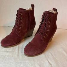 New Diba Blake Suede Leather Boot Bootie Women's 7 Burgundy Lace Up Side Zip