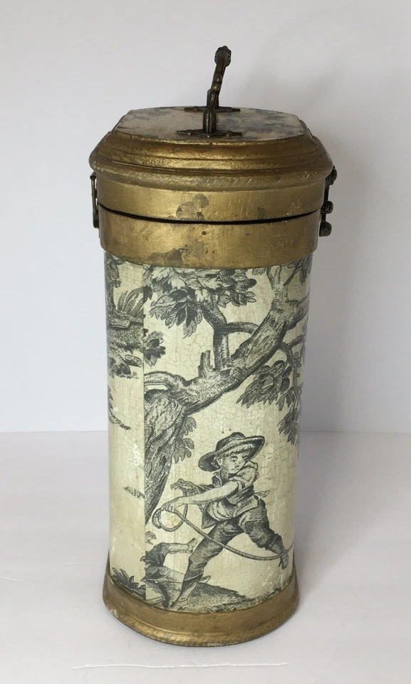 Antique Style Wine Liquor Box With Gold Trim & Black & White Scene 15.5" Tall - Image 4 of 4