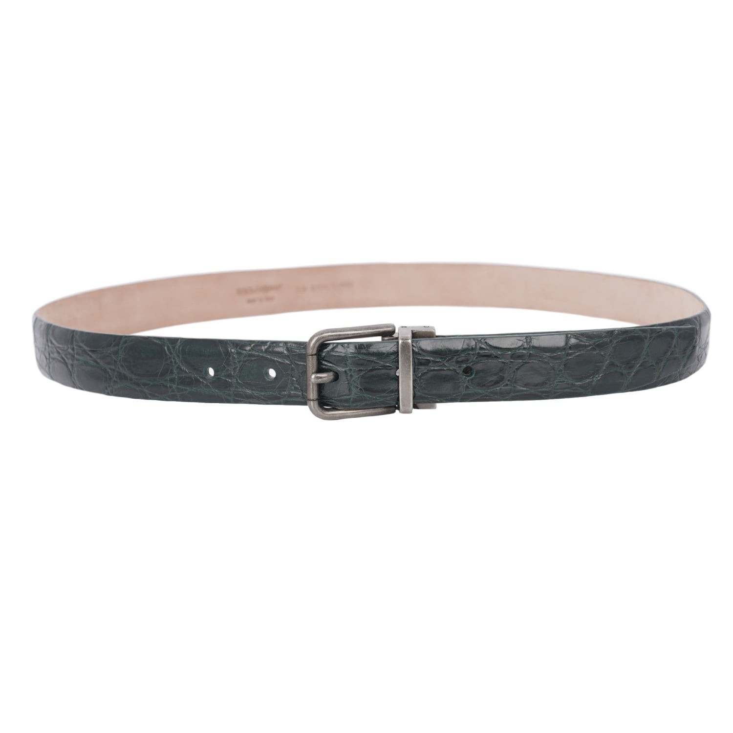 Dolce & Gabbana Métal Boucle Cuir Croco Ceinture Antique Argent Vert 95 38