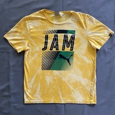 Vtg 2000s PUMA Jamaica T Shirt Mens Size Medium Yellow Bleach Dye Flag Logo 00s