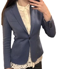 Massimo Dutti Blazer Summer Blue Pinstripe Cotton Linen Blend EU 38 US 6 Chic