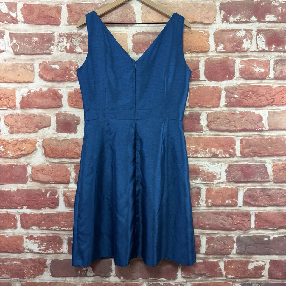 Tahari ASL Dress Womens Blue Slubbed Satin Pleated Evening Party Zip Up - Image 2 of 4