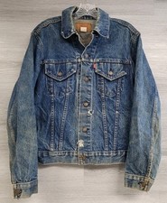 MENS VINTAGE LEVIS DENIM JACKET TYPE 3 BLUE JEAN TRUCKER DISTRESSED SIZE 40