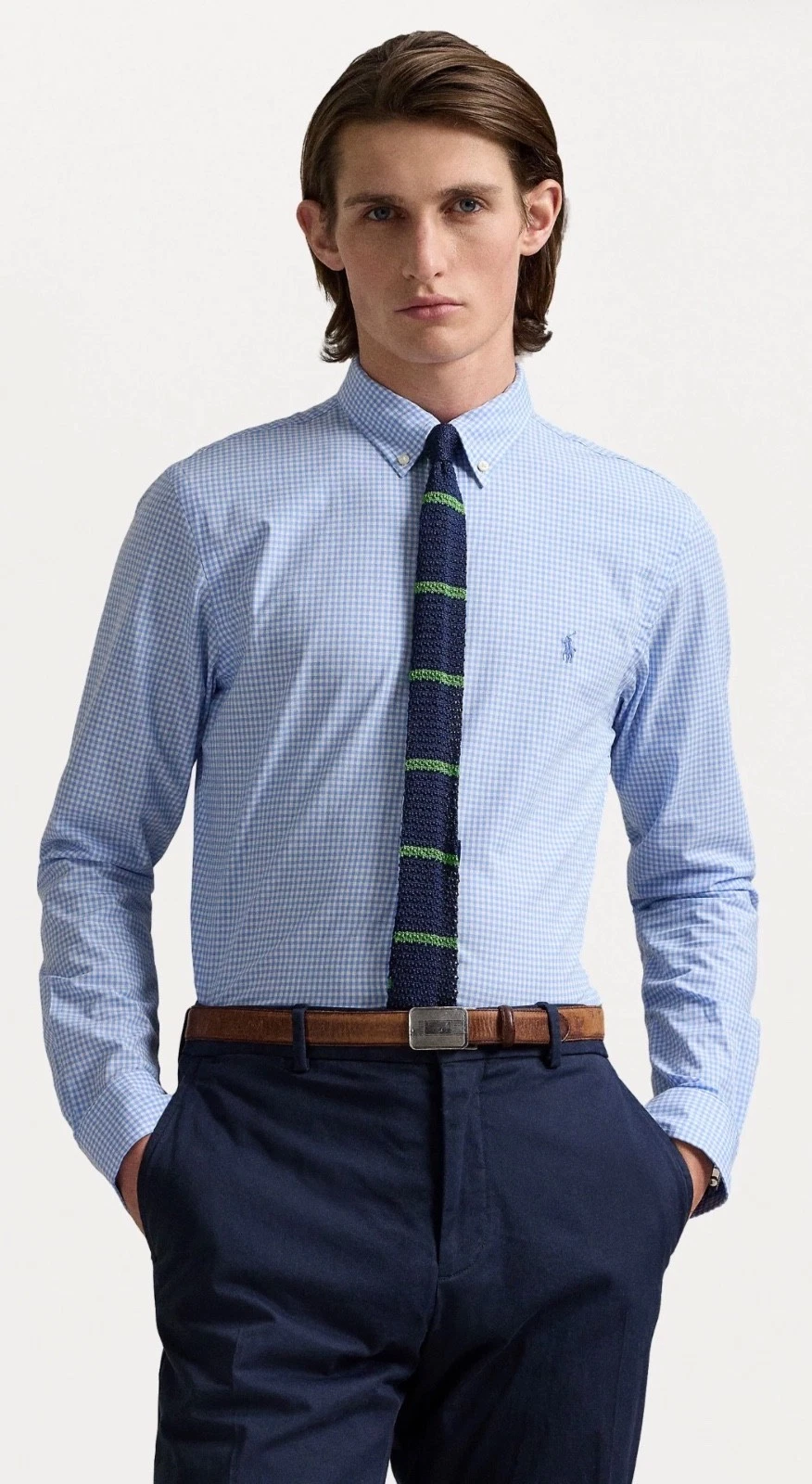 NWT Polo Ralph Lauren Blue GINGHAM PLAID Stretch Poplin Button Down Shirt