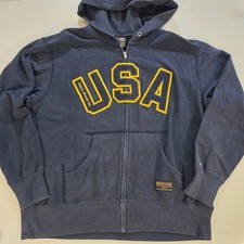 Vtg 90s Polo Jeans Co Ralph Lauren Mens Lareg USA Full Zip Hoodie Navy Blue