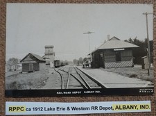 RPPC ca 1912 Lake Erie & Western RR Depot, ALBANY, INDIANA. POSTCARD REAL PHOTO