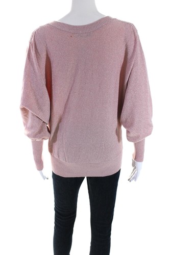 Milly Womens Metallic V Neck Puff Sleeve Sweater Light Pink Size Small - Picture 3 of 6