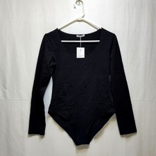 Mangopop Long Sleeve Black Bodysuit Tank Top Womens Size L Stretchy Cotton Blend
