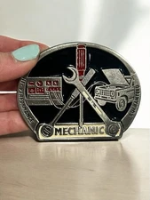 Vtg Hi- Performance Guaranteed Mechanic Belt Buckle Silver Pewter Enameled USA