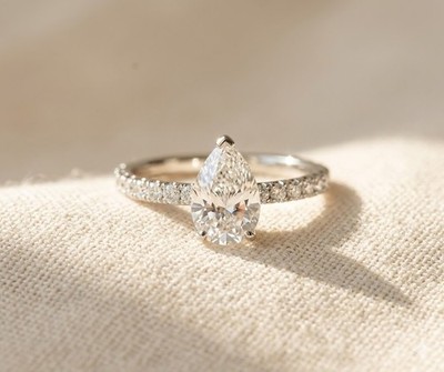 14K Solid White Gold 2CT Pear Moissanite Ring Art Deco Pave Bridal Anniversary