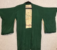 Green Kimono with Floral Lining Tassel Details Unisex Adult One Size