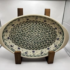 Boleslawiec Polish Pottery Woven Pansies Oval Baker Baking Dish Poland 12" x 7.5