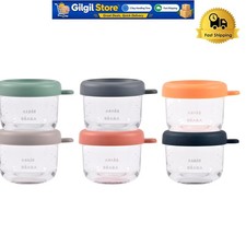 6 Pack 5 oz Glass Baby Food Jars with Air Tight Silicone Lids - Microwave F...