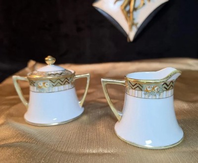 Antique Art Deco Creamer and Sugar Bowl RC Royal Crockery Nippon