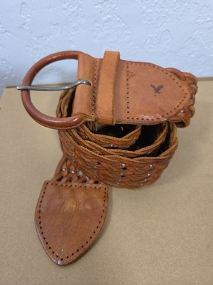 American Eagle Outfitters Brown Braided Genuine Leather Belt L/XL Woven