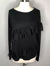 Pleione Women’s Black Ruffled Long Sleeve blouse top shirt S NWT