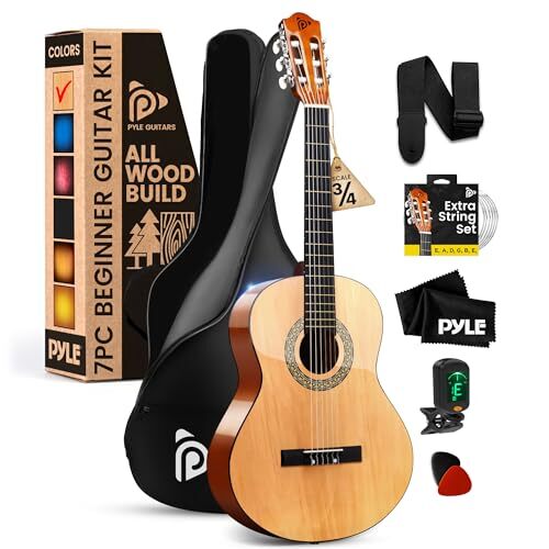 Pyle 36" Beginner Acoustic Guitar Kit 3/4 Junior Instrument (Natural Wood Gloss) - Picture 1 of 1