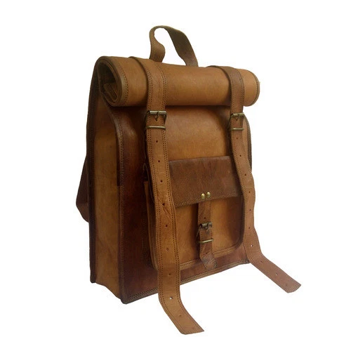 Custom Leather Men Laptop roll top Shoulder Satchel backpack Rucksack Travel