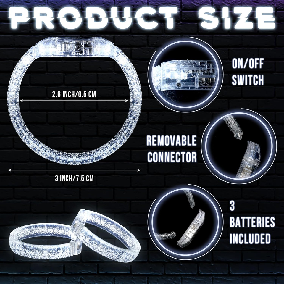 White Glow Light up Bracelets Bulk Glow in the Dark LED Bracelets