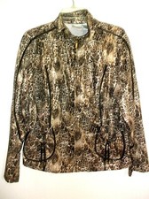 Chico's Sz 2 Zenergy Brown Animal Leopard Print Zipper Front Jacket LARGE