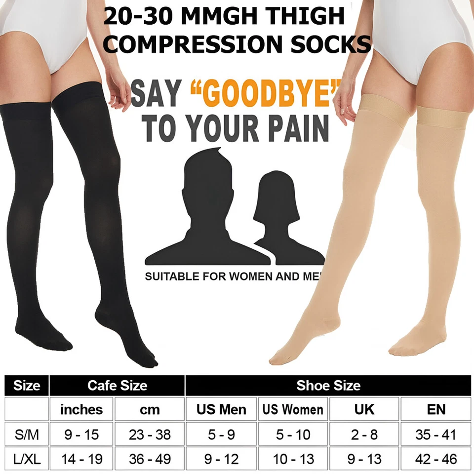 Thigh High Compression Stockings Medical Surgical Firm Support Socks 20-30 mmHg - Image 2 of 4