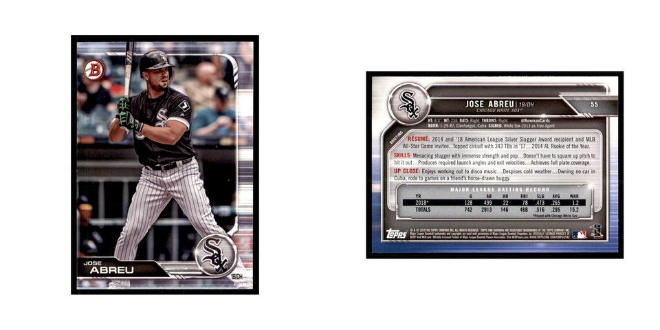 2019 Bowman Jose Abreu Baseball Cards #55 - Image 3 of 3